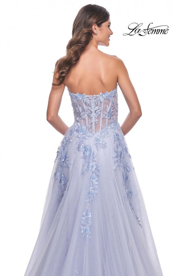 La Femme 32082 prom dress images. La Femme 32082 is available in these colors: Light Periwinkle, Pale Yellow, Sage.