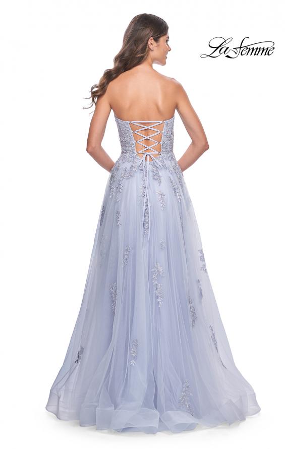 La Femme 32084 prom dress images. La Femme 32084 is available in these colors: Blush, Light Periwinkle, Royal Blue, Sage.