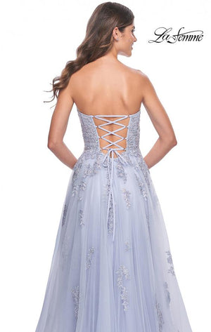 La Femme 32084 prom dress images.  La Femme 32084 is available in these colors: Blush, Light Periwinkle, Royal Blue, Sage.