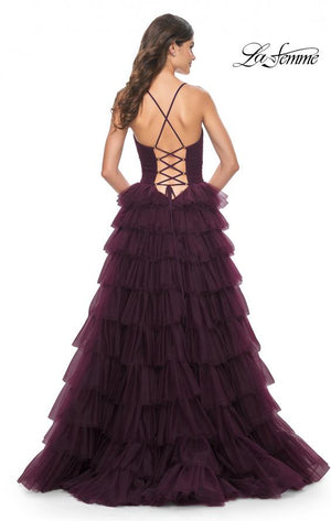 La Femme 32086 prom dress images.  La Femme 32086 is available in these colors: Black, Dark Berry, Dark Emerald.