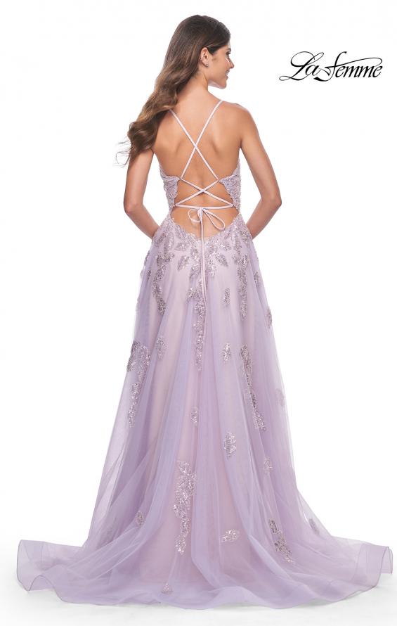 La Femme 32090 prom dress images. La Femme 32090 is available in these colors: Lavender, Light Blue, Sage.
