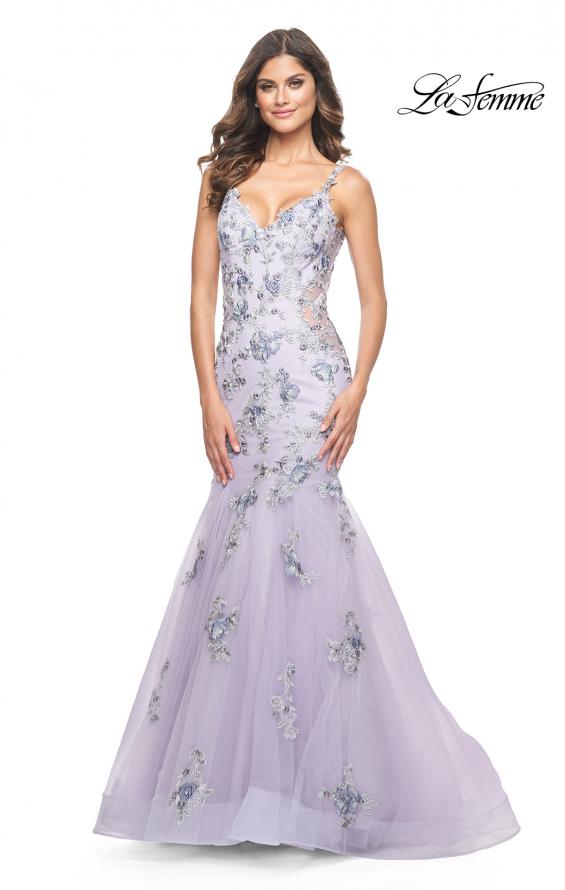 La Femme 32091 prom dress images. La Femme 32091 is available in these colors: Lavender Gray.