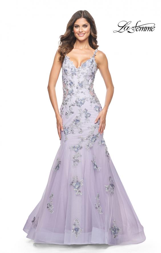La Femme 32091 prom dress images. La Femme 32091 is available in these colors: Lavender Gray.