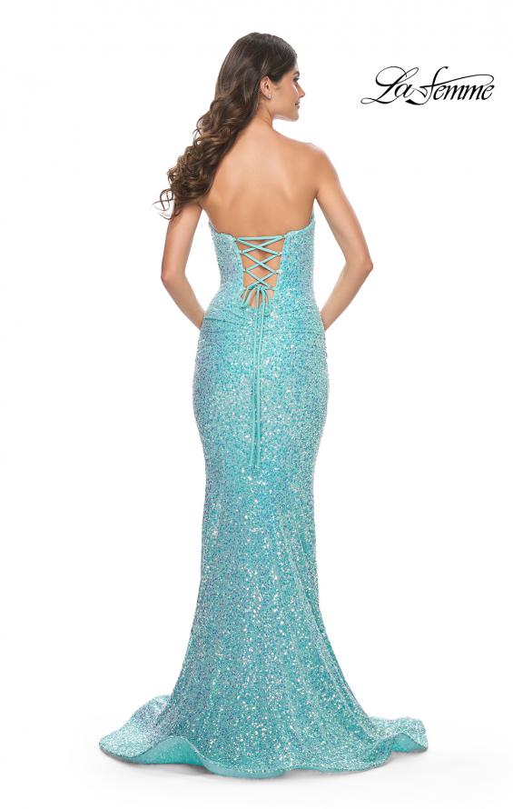 La Femme 32092 prom dress images. La Femme 32092 is available in these colors: Light Aqua, Neon Green, Neon Pink.