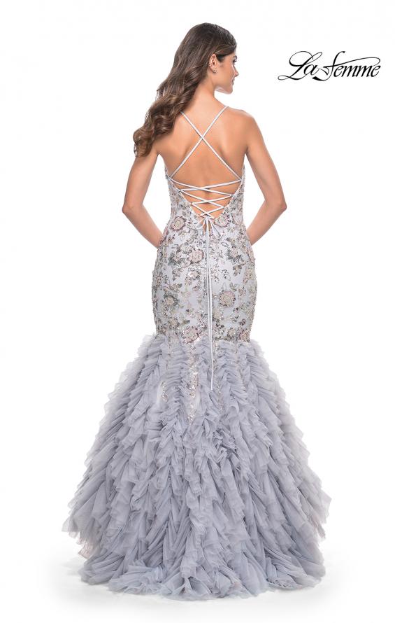 La Femme 32105 prom dress images. La Femme 32105 is available in these colors: Silver.