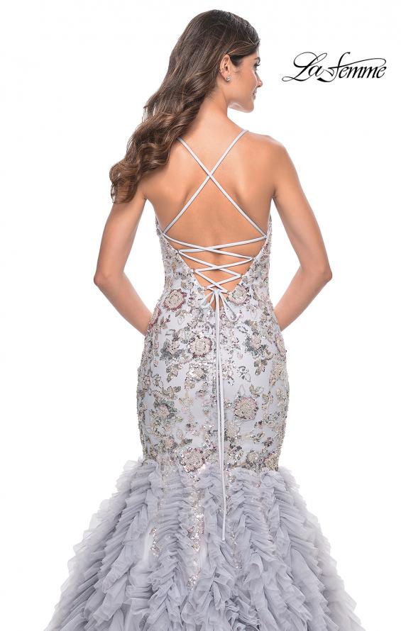 La Femme 32105 prom dress images. La Femme 32105 is available in these colors: Silver.