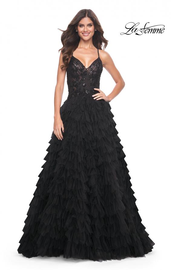 La Femme 32108 prom dress images. La Femme 32108 is available in these colors: Black.