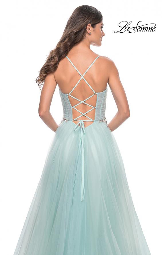 La Femme 32117 prom dress images. La Femme 32117 is available in these colors: Light Blue, Mauve, Pale Yellow.