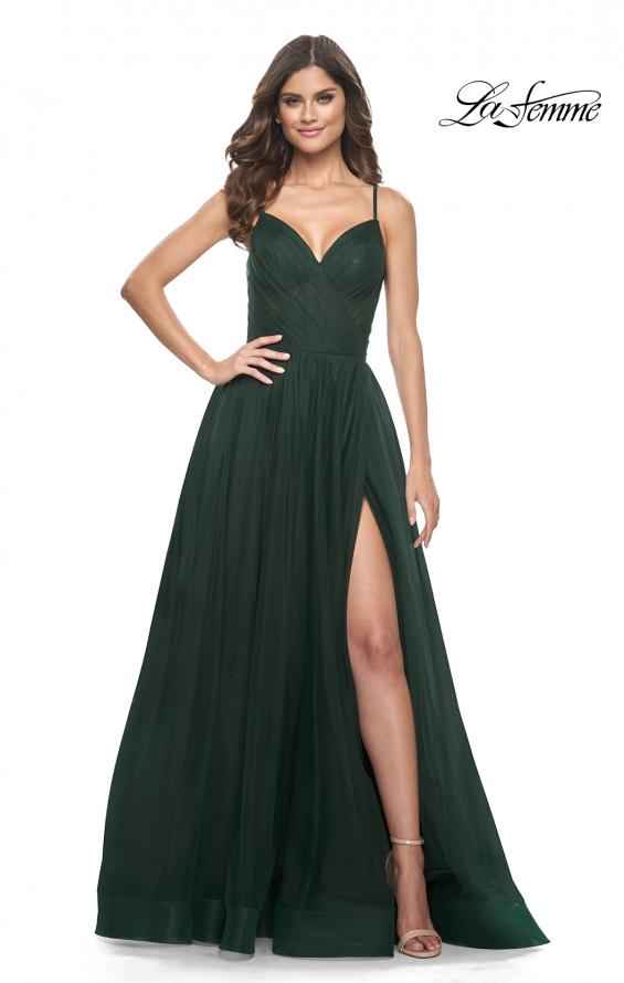 La Femme 32130 prom dress images. La Femme 32130 is available in these colors: Black, Emerald, Red.