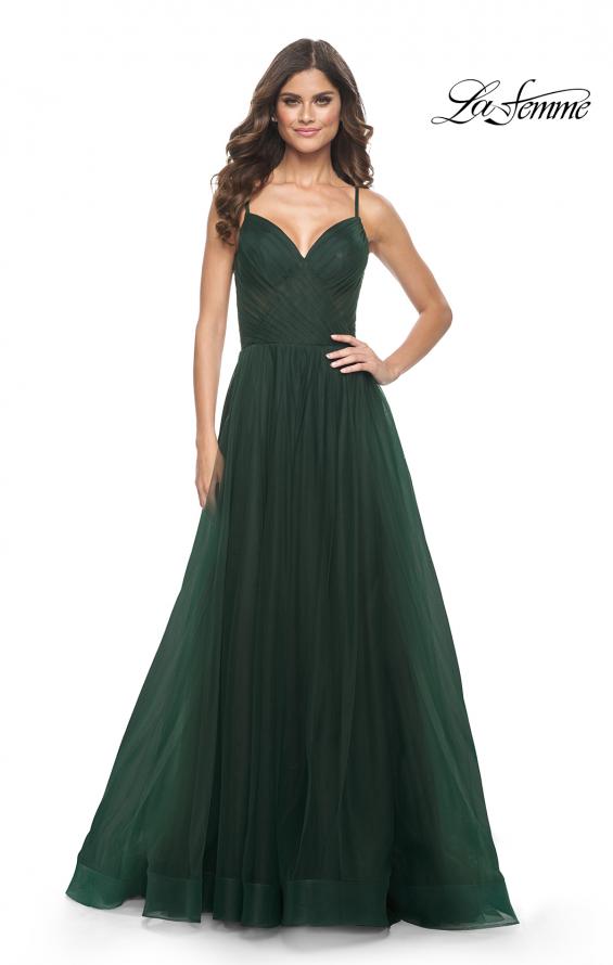 La Femme 32130 prom dress images. La Femme 32130 is available in these colors: Black, Emerald, Red.