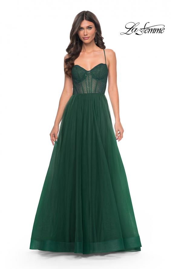 La Femme 32135 prom dress images. La Femme 32135 is available in these colors: Black, Dark Berry, Dark Emerald, Royal Blue.