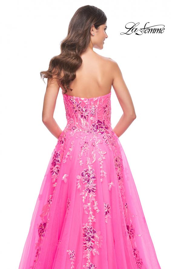 La Femme 32137 prom dress images. La Femme 32137 is available in these colors: Neon Pink.