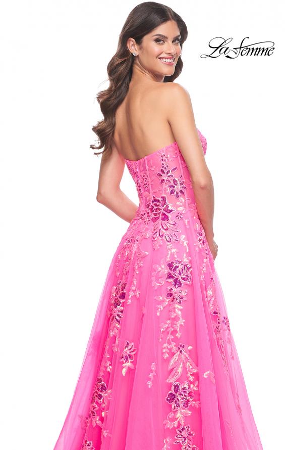 La Femme 32137 prom dress images. La Femme 32137 is available in these colors: Neon Pink.