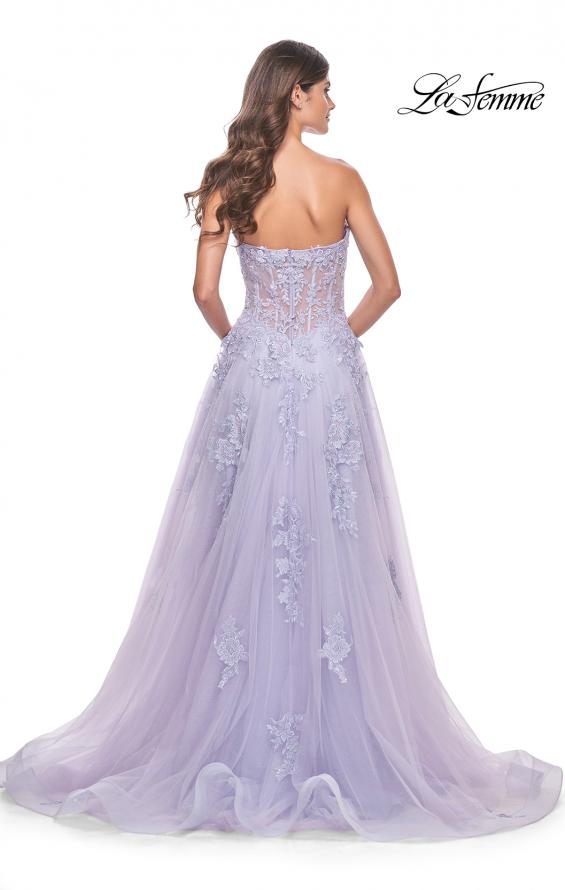 La Femme 32145 prom dress images. La Femme 32145 is available in these colors: Light Periwinkle.