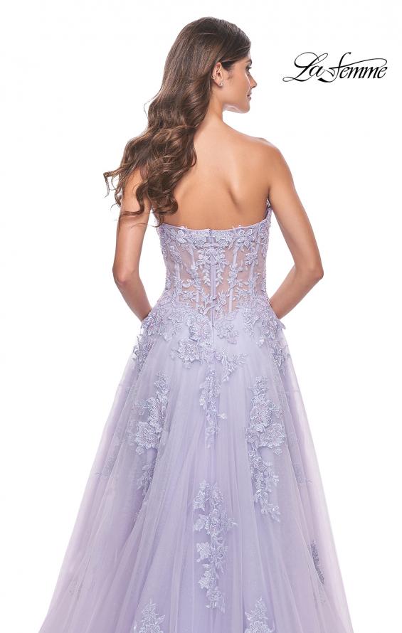 La Femme 32145 prom dress images. La Femme 32145 is available in these colors: Light Periwinkle.