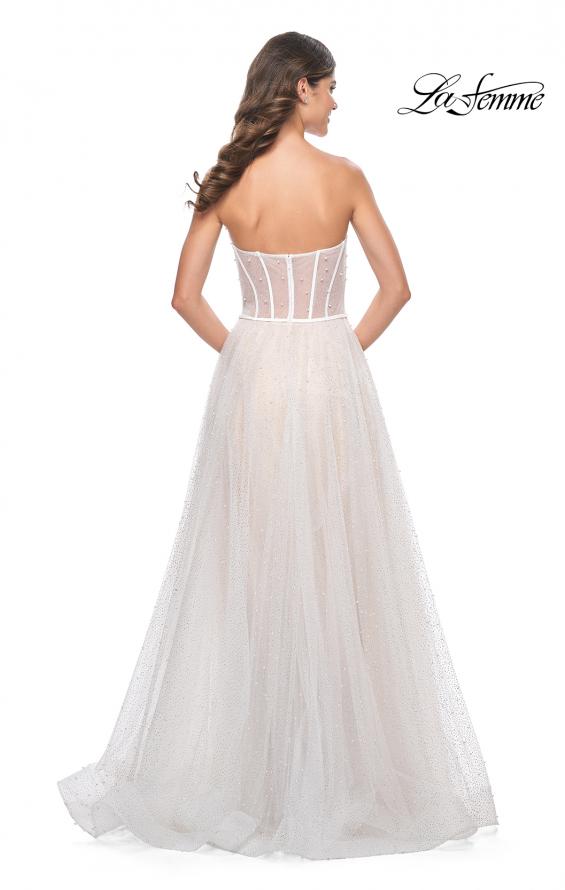 La Femme 32149 prom dress images. La Femme 32149 is available in these colors: White/Nude.
