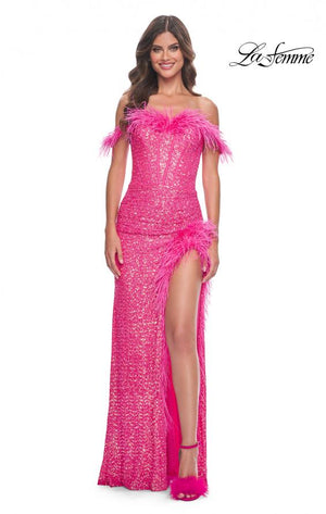 La Femme 32150 prom dress images.  La Femme 32150 is available in these colors: Neon Pink.