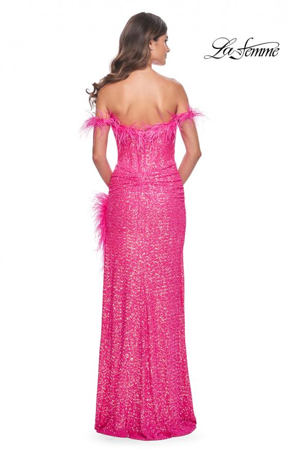 La Femme 32150 prom dress images. La Femme 32150 is available in these colors: Neon Pink.