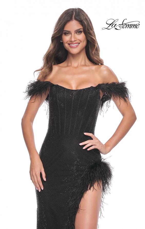 La Femme 32151 prom dress images. La Femme 32151 is available in these colors: Black.