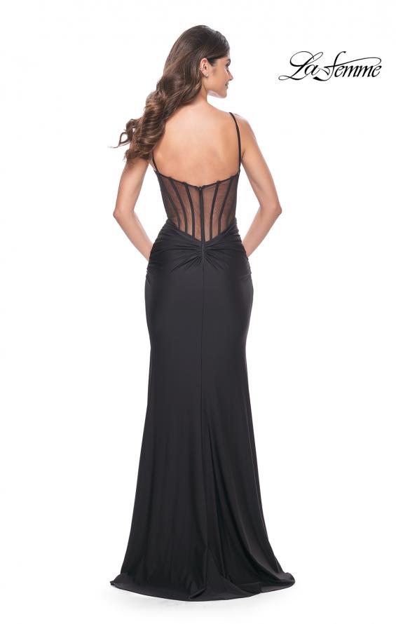 La Femme 32153 prom dress images.  La Femme 32153 is available in these colors: Black, Dark Teal, Red, Royal Blue.
