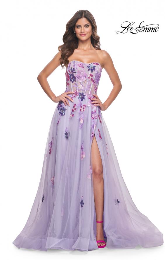 La Femme 32156 prom dress images. La Femme 32156 is available in these colors: Lavender.