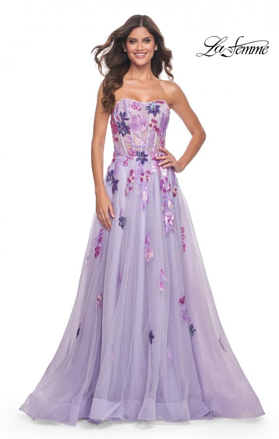 open lace back dress Plus Size Light Purple Print Floral Wedding Guest Dress with Sleeves main image 1