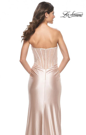 La Femme 32159 prom dress images.  La Femme 32159 is available in these colors: Champagne, Dark Emerald, Marine Blue.