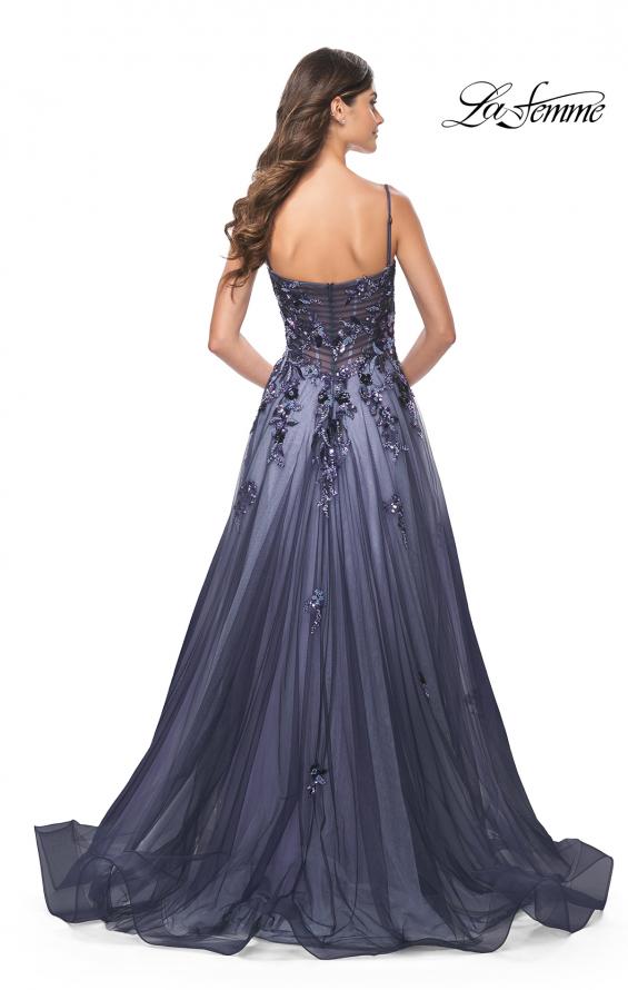 La Femme 32185 prom dress images. La Femme 32185 is available in these colors: Navy.