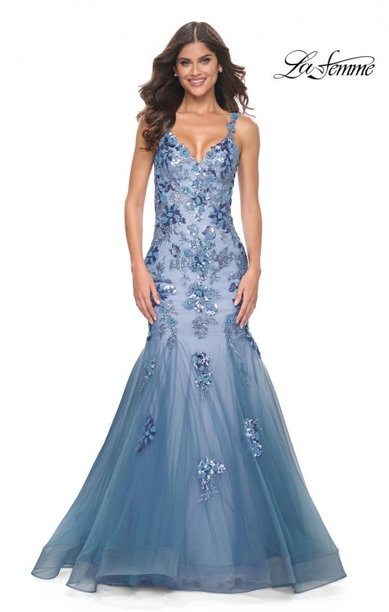La Femme 32192 prom dress images. La Femme 32192 is available in these colors: Slate Blue.