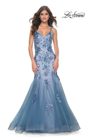 La Femme 32192 prom dress images.  La Femme 32192 is available in these colors: Slate Blue.