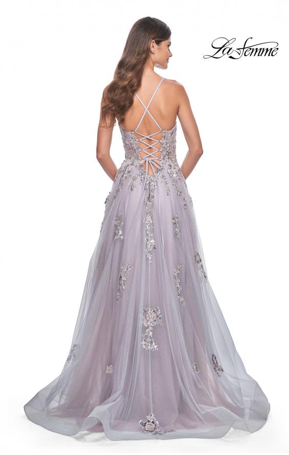 La Femme 32200 prom dress images. La Femme 32200 is available in these colors: Lavender/Gray.