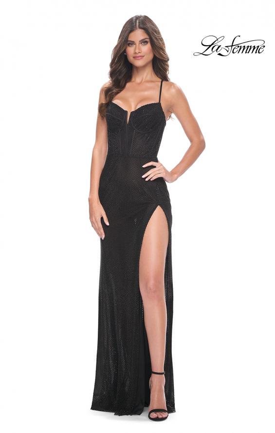 La Femme 32210 prom dress images. La Femme 32210 is available in these colors: Black, Red.