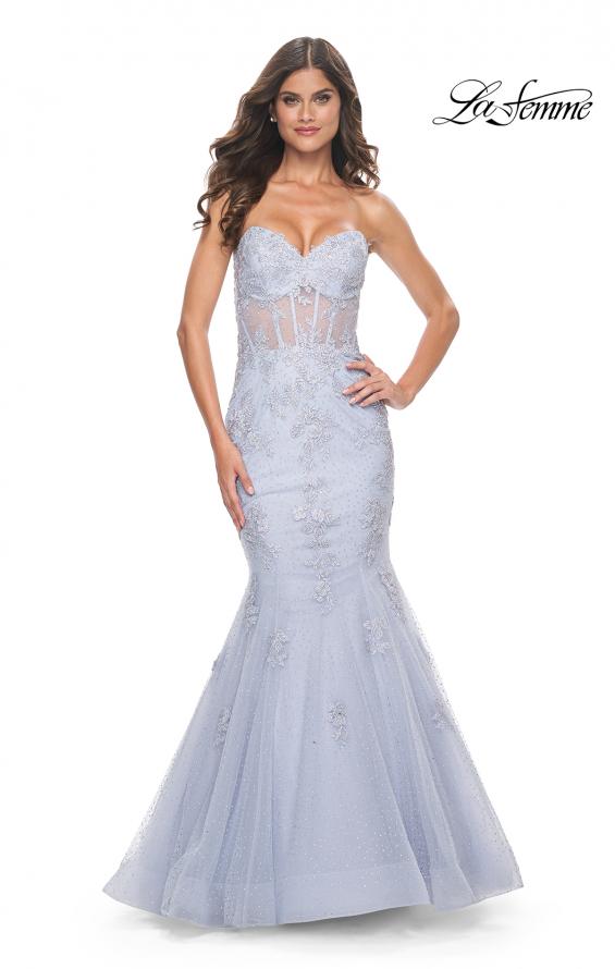 La Femme 32214 prom dress images. La Femme 32214 is available in these colors: Light Periwinkle.