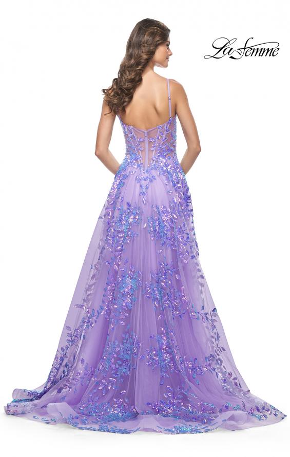 La Femme 32223 prom dress images. La Femme 32223 is available in these colors: Blue, Periwinkle, Pink.