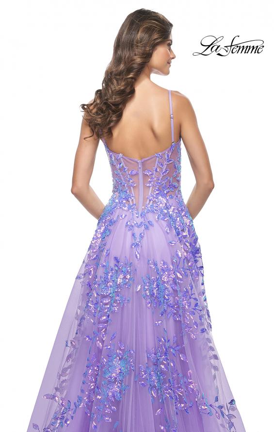 La Femme 32223 prom dress images. La Femme 32223 is available in these colors: Blue, Periwinkle, Pink.