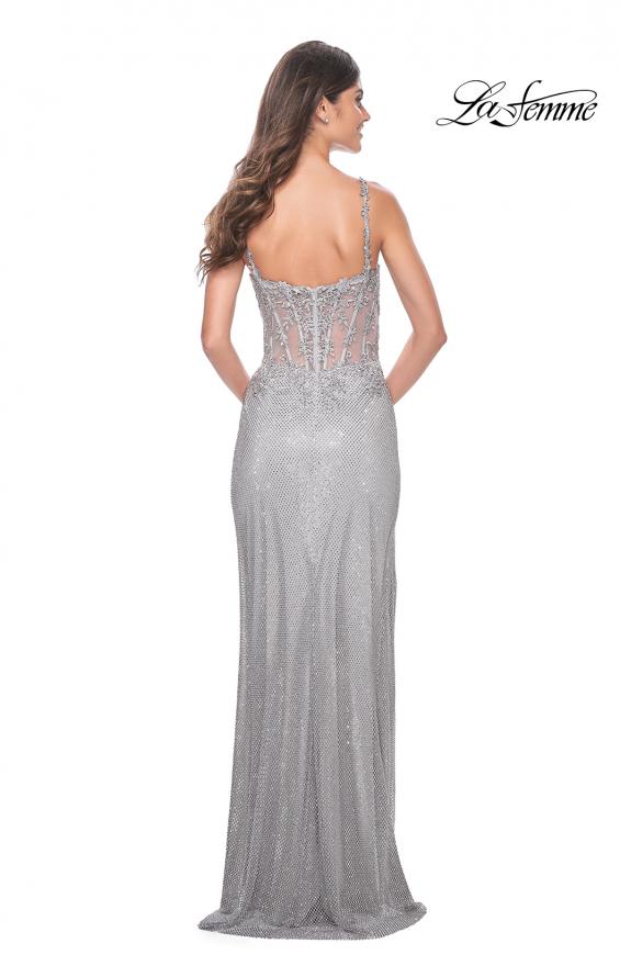 La Femme 32232 prom dress images. La Femme 32232 is available in these colors: Dark Emerald, Marine Blue, Silver.