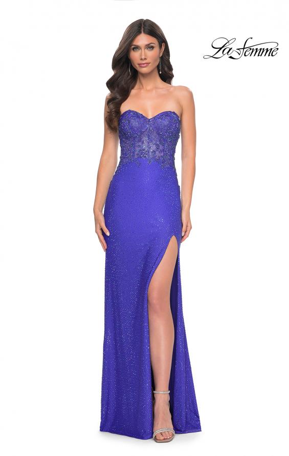 La Femme 32245 prom dress images. La Femme 32245 is available in these colors: Dark Emerald, Royal Blue.