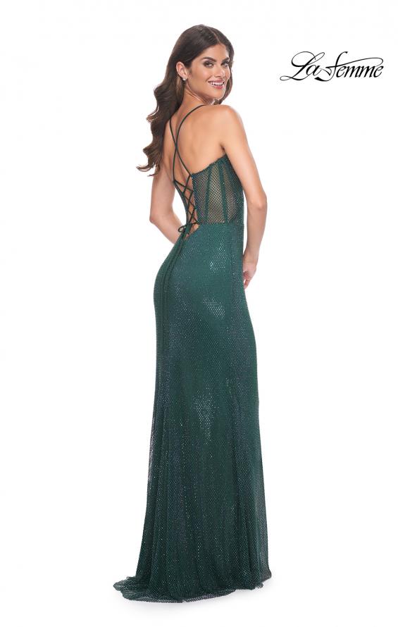 La Femme 32247 prom dress images. La Femme 32247 is available in these colors: Dark Emerald, Red, Royal Purple, Slate Blue.