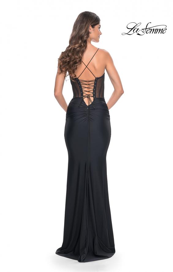 La Femme 32258 prom dress images. La Femme 32258 is available in these colors: Black, Red.
