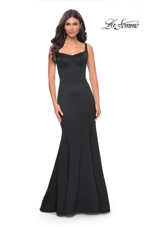La Femme 32268 prom dress images. La Femme 32268 is available in these colors: Black, Red.