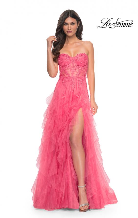 La Femme 32286 prom dress images. La Femme 32286 is available in these colors: Coral.