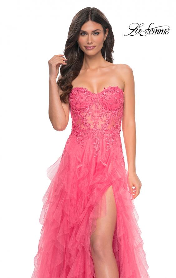 La Femme 32286 prom dress images. La Femme 32286 is available in these colors: Coral.