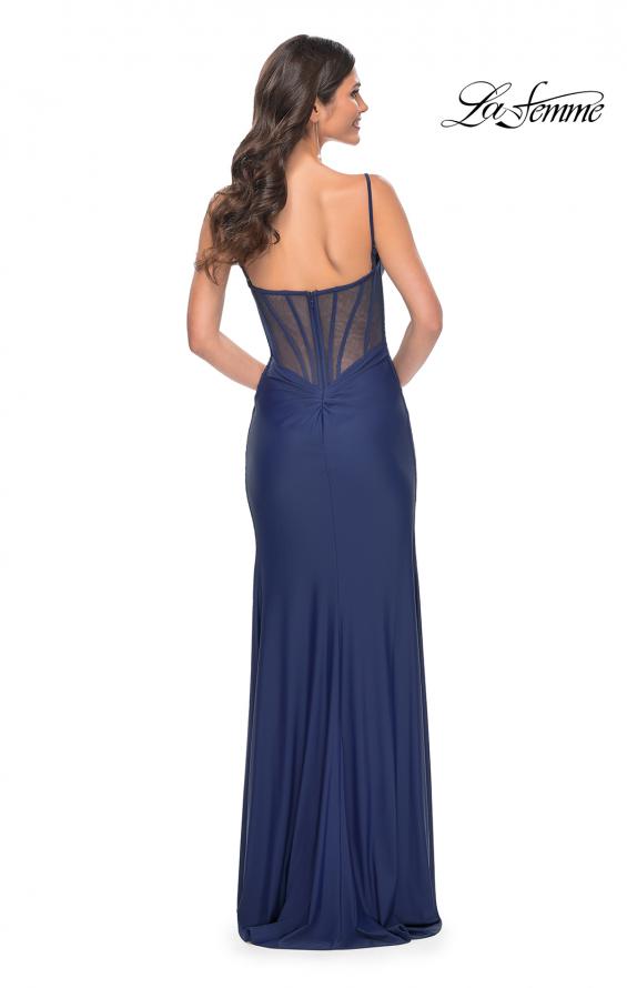 La Femme 32287 prom dress images. La Femme 32287 is available in these colors: Dark Emerald, Dark Wine, Navy.