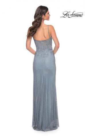 La Femme 32292 prom dress images.  La Femme 32292 is available in these colors: Champagne, Sage, Slate.