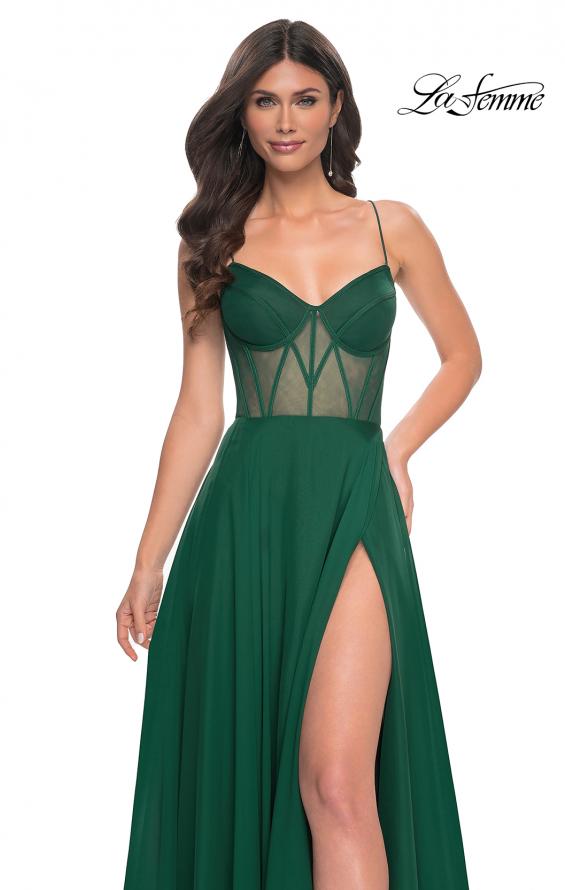 La Femme 32296 prom dress images. La Femme 32296 is available in these colors: Black, Emerald.