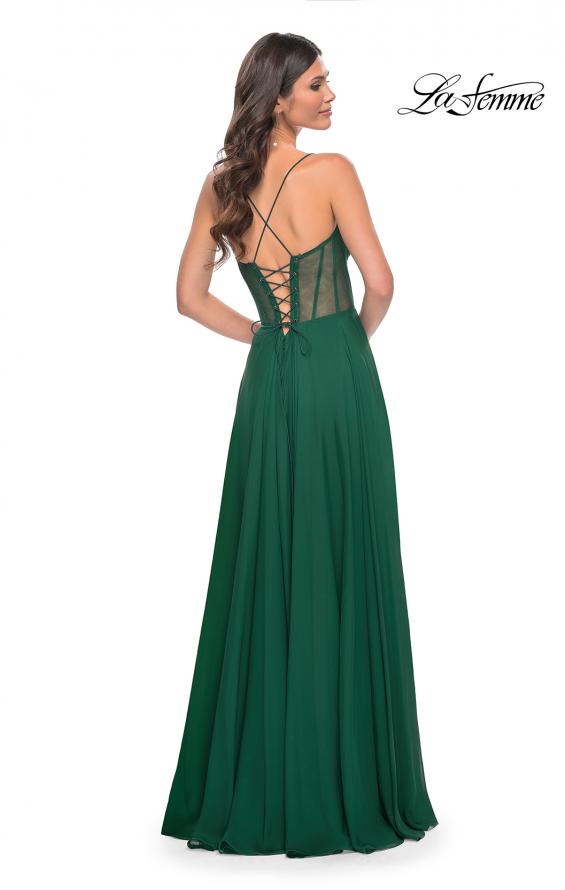 La Femme 32296 prom dress images. La Femme 32296 is available in these colors: Black, Emerald.