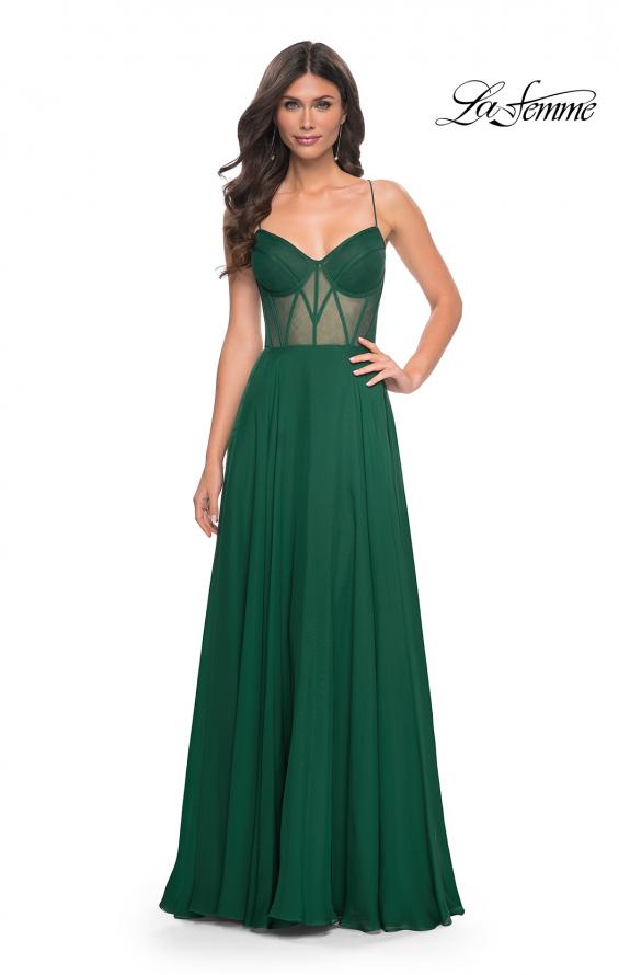 La Femme 32296 prom dress images. La Femme 32296 is available in these colors: Black, Emerald.