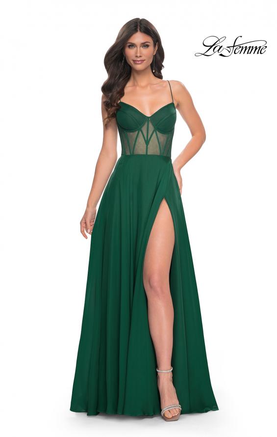 La Femme 32296 prom dress images. La Femme 32296 is available in these colors: Black, Emerald.