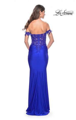La Femme 32302 prom dress images.  La Femme 32302 is available in these colors: Dark Berry, Dark Emerald, Royal Blue, Royal Purple.