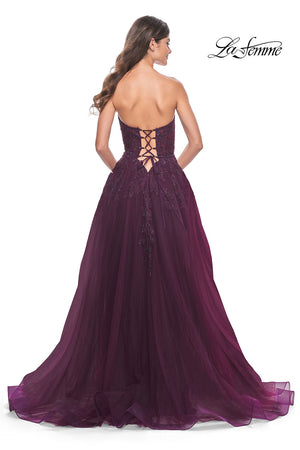 La Femme 32303 prom dress images. La Femme 32303 is available in these colors: Black, Dark Berry.